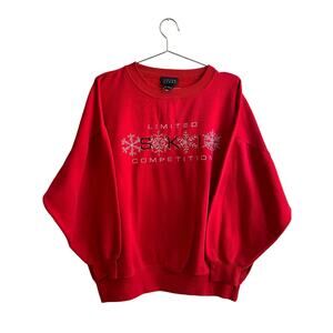 Vtg 90s Boxy Red Silver THE LIMITED Holiday Winter Ski Sweatshirt Crewneck Sz S
